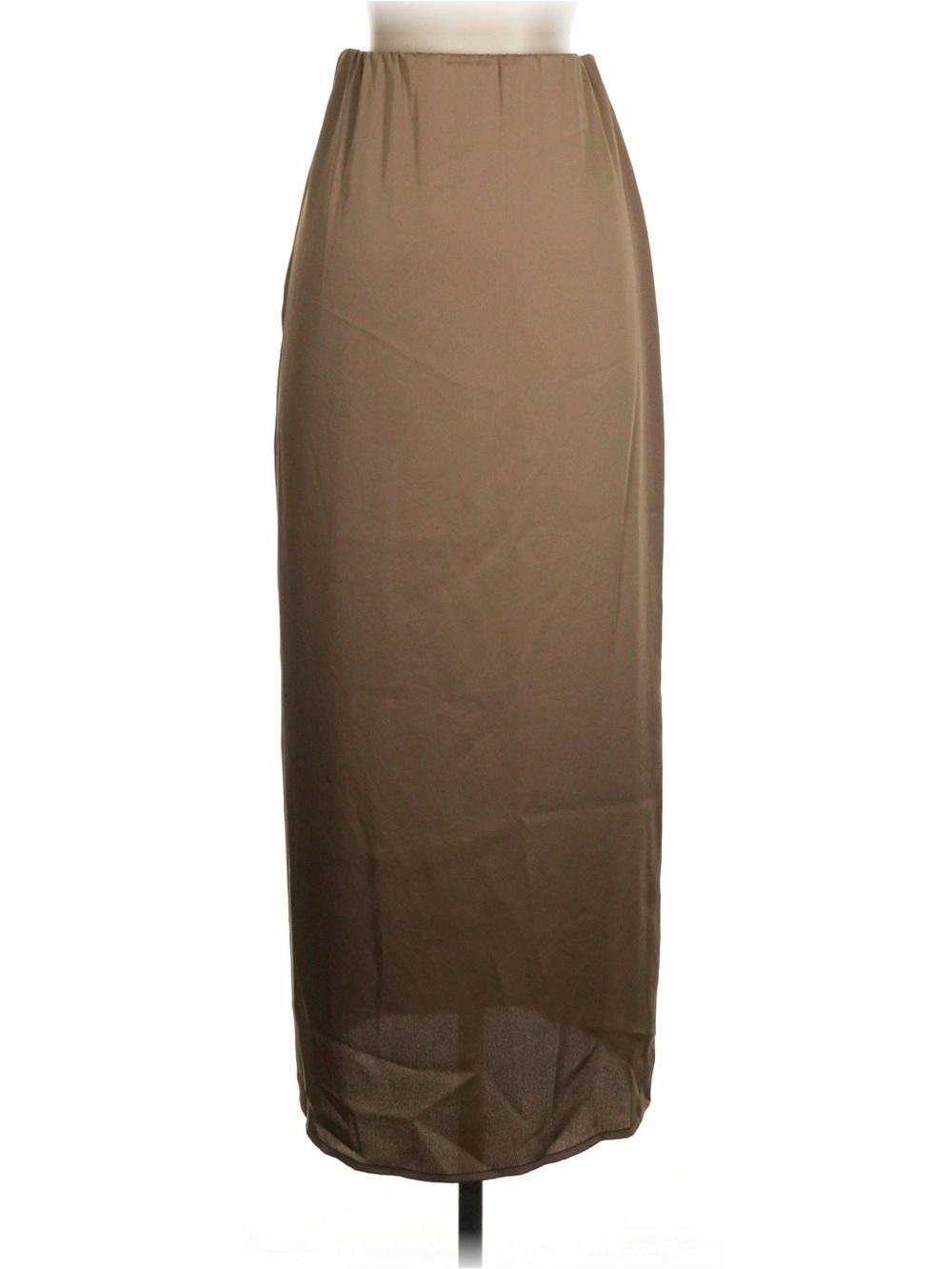 A New Day Brown Satin Midi Skirt Front Slit Elastic Waist Size Large L - Picture 3 of 6